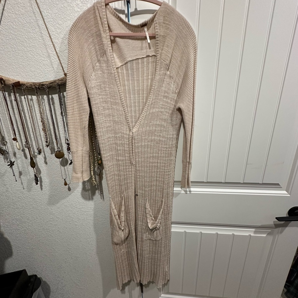 Women's Beige Long Cardigan Sweater